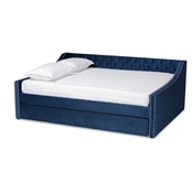 Baxton Studio Raphael Modern and Contemporary Navy Blue Velvet Fabric Upholstered Queen Size Daybed with Trundle